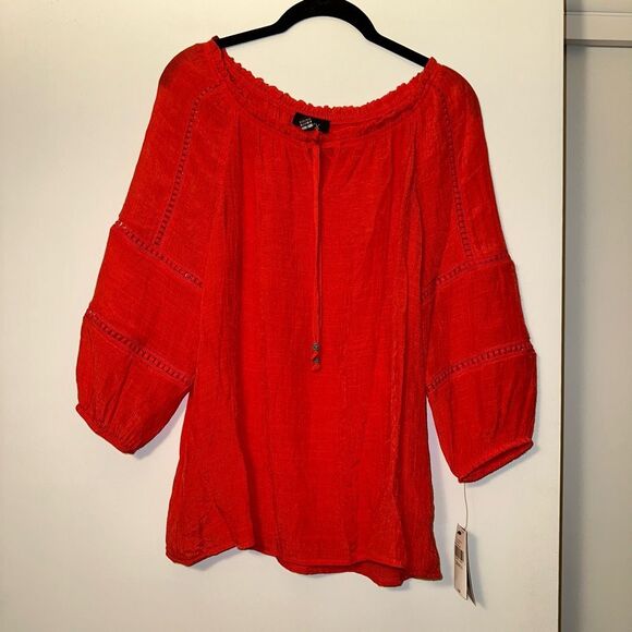 Alyx Women’s Batik May-Be Red Boho Lace Panel Shirt Small NWT - Picture 1 of 13